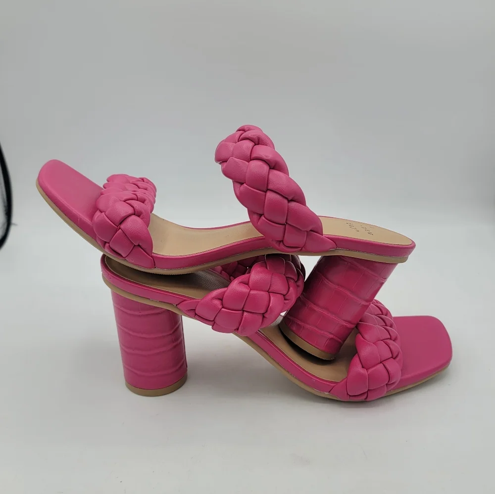 A New Day Basil Braided Block Heel Sandals Magenta Pink Size 6.5 Mules - Picture 2 of 13